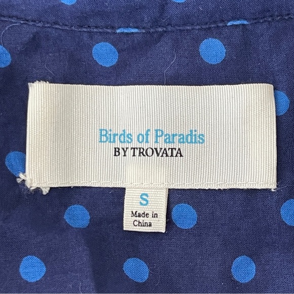 Birds Of Paradis by Trovata Women's Navy Blue Polka Dot Long Sleeve Shirt Size S - Picture 10 of 11